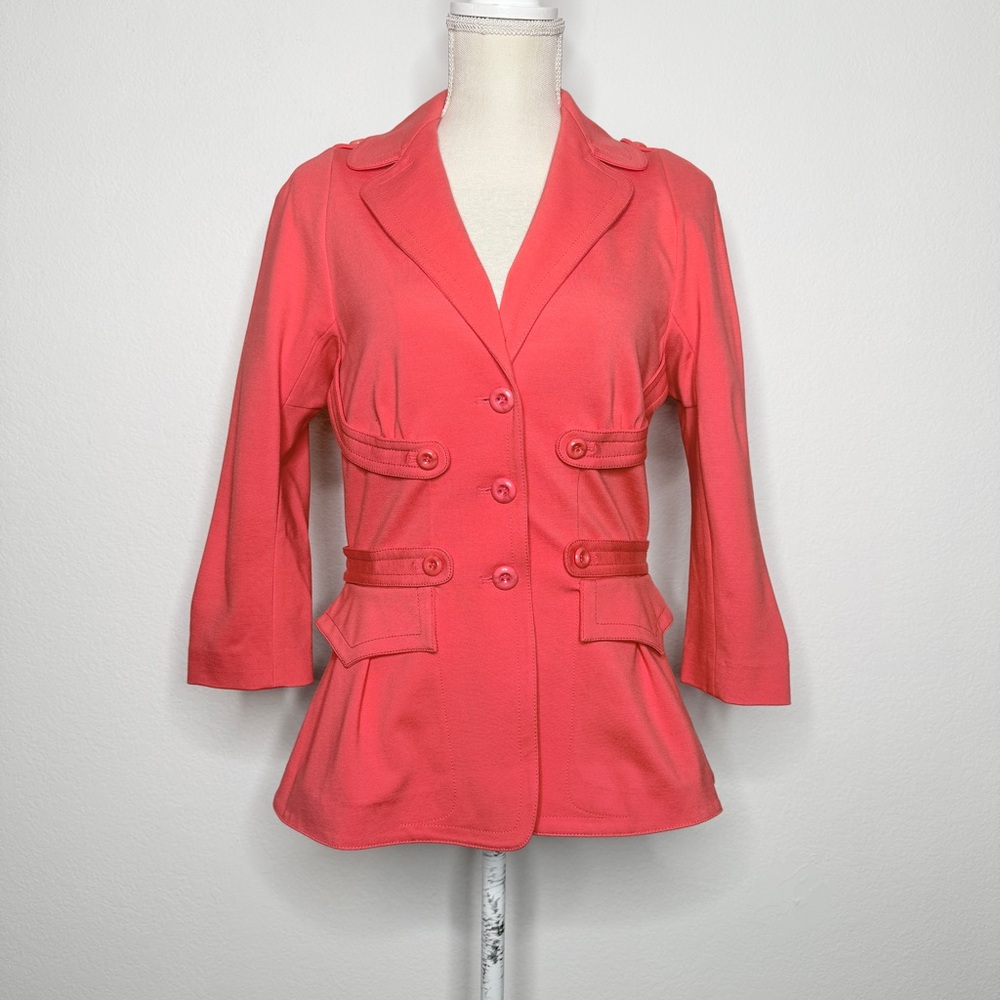 Byron Lars Coral Button Detail 3/4 Sleeve Stretch Fitted Jacket Size M